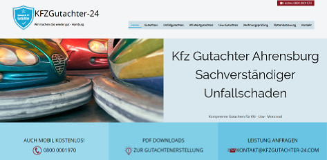Landingpage eines KFZ-Gutachters für Ahrensburg